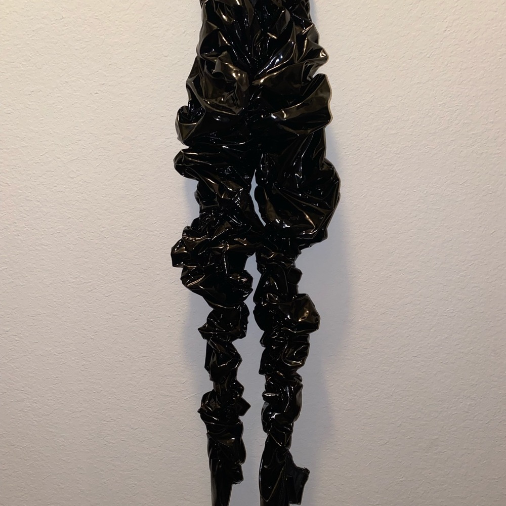 Black Leather Ruffled Pants, bottom slit